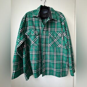 Mens Backpacker Green Plaid Flannel Shirt XL Cozy Cabin Classic
